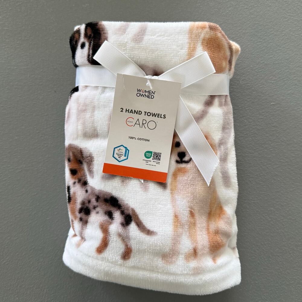Caro Home 2-Pack Dog Print Hand Towels 100% Cotton Golden Retriever Dachshund
